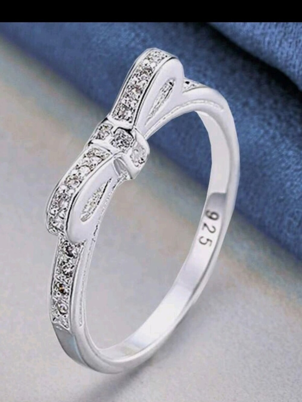 Sterling Silver Bow Ring with Cubic Zirconia - Silver